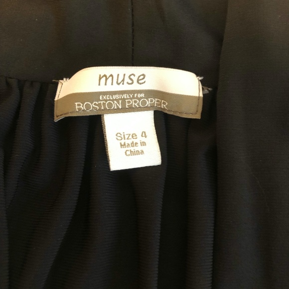 Muse Exclusively for Boston Proper Black Deep V Neck Tie Waist Dress - Picture 2 of 5